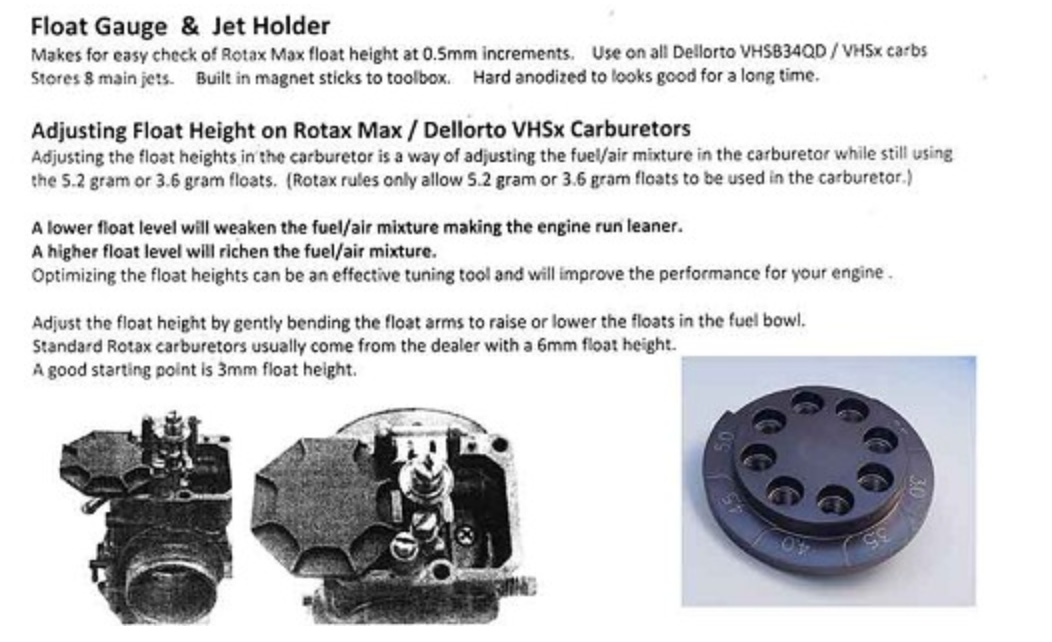 Float Gauge & Jet Holder for Rotax Max / Dellorto VHSx carb